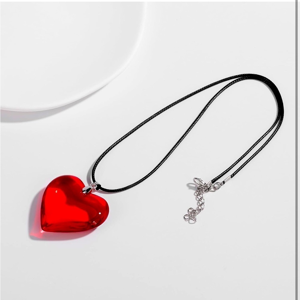 Y2K fashions glass Puffy heart choker necklace